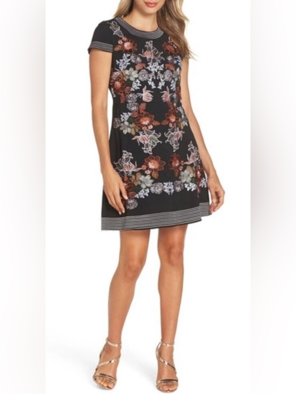 Anthropologie Foxiedox black floral embroidered dress preppy chic zipper back 6